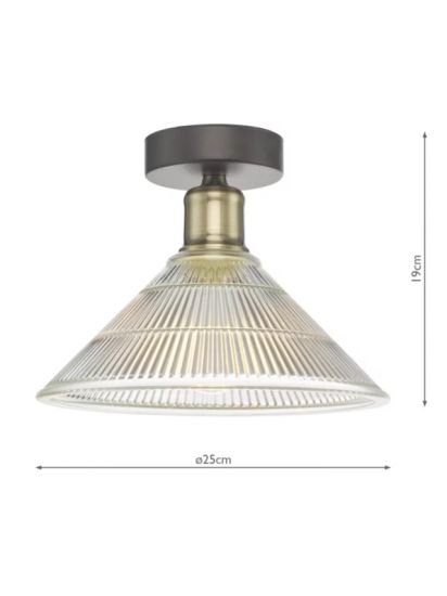 Semi Flush Prismatic Glass Ceiling Light, Clear/Brass