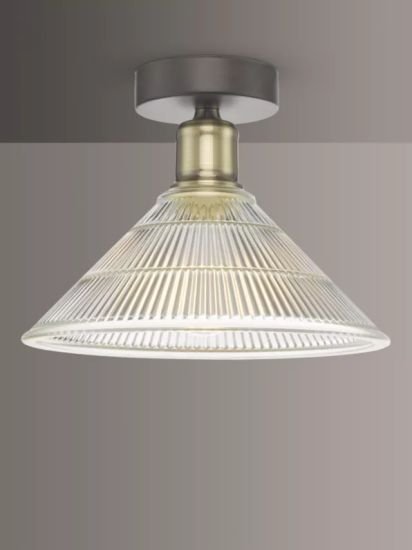 Semi Flush Prismatic Glass Ceiling Light, Clear/Brass
