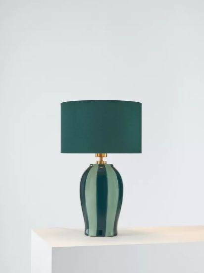 Striped Ceramic Table Lamp, Teal/Sophia Green